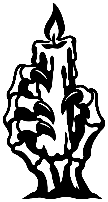 Black bone-hand candle vinyl decal, dripping candle with skeleton hand silhouette