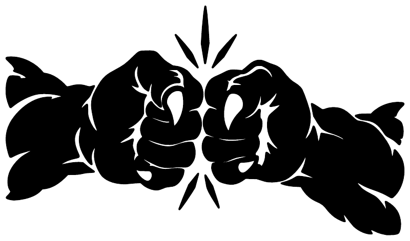 Black two monster hands fist bump vinyl wall decal, close-up