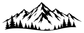 Vinyl decal featuring snowy alpine peaks and a pine forest silhouette