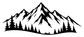 White vinyl decal of snowy peaks and pine forest, panoramic mountain silhouette