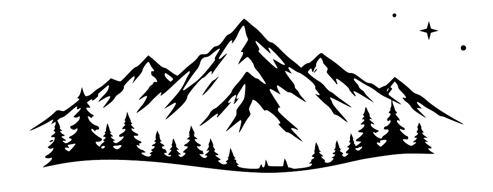 Black outline mountain landscape with pine trees wall decal