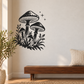 Woodland mushroom wall decal with black cluster and star sparkles, botanical accents