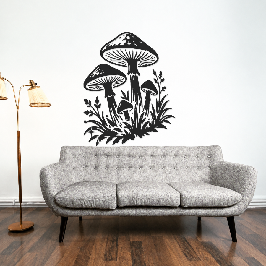Black woodland mushroom cluster wall decal