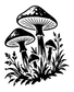 Black woodland mushroom cluster wall decal close-up with foliage