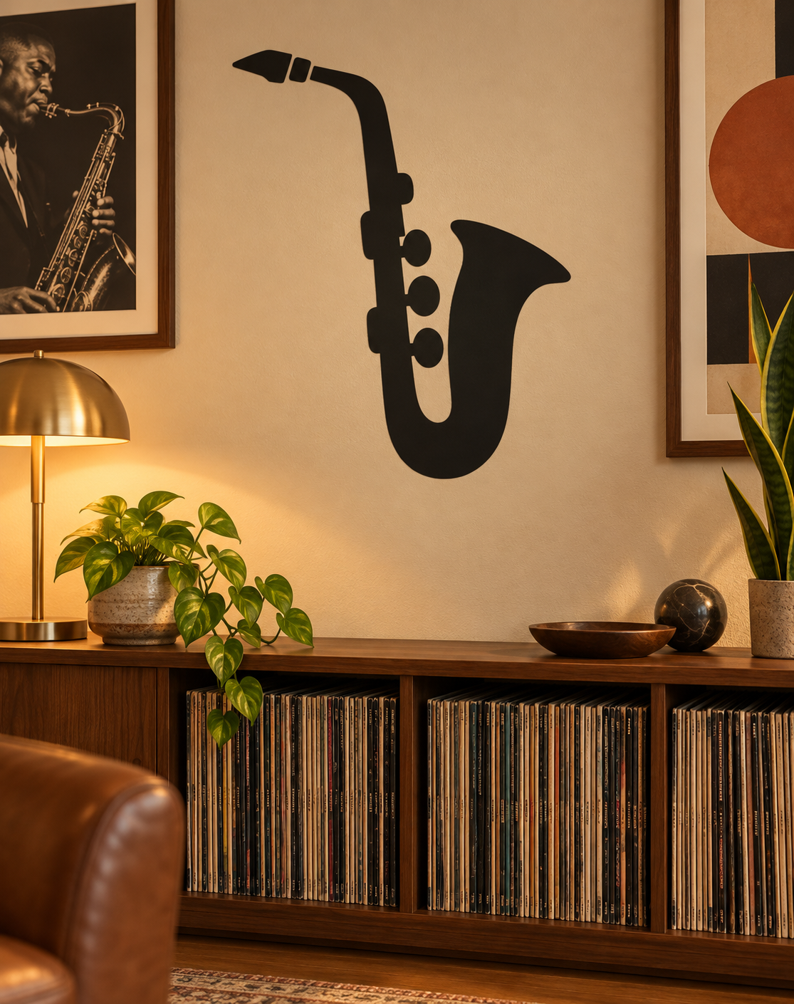 Black saxophone silhouette vinyl wall decal