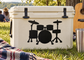 Vinyl drum kit silhouette decal on a white cooler
