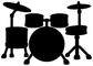 Bold vinyl decal of a drum kit silhouette with cymbals