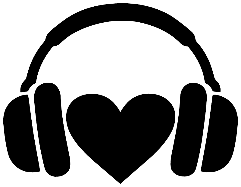 Black headphones vinyl decal with heart graphic, bold silhouette