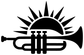 Black trumpet and sunburst vinyl decal close-up