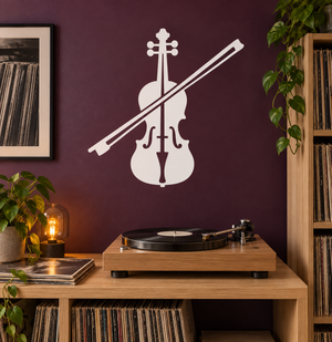 White violin and bow vinyl decal silhouette