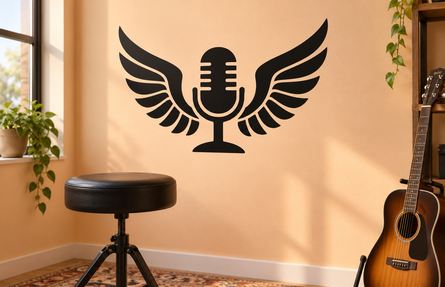 Black microphone and wings vinyl wall decal
