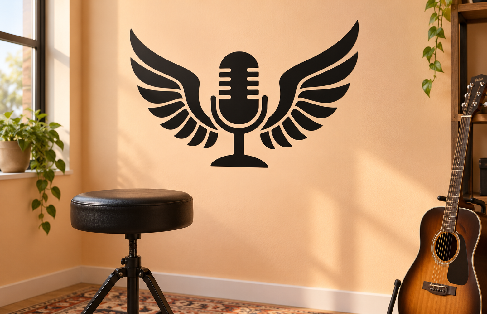 Black microphone and wings vinyl wall decal