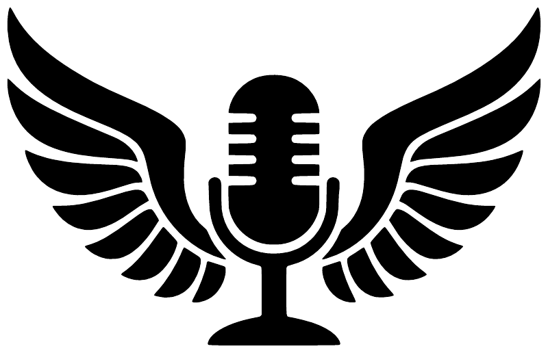 Black microphone with wings vinyl decal, centered