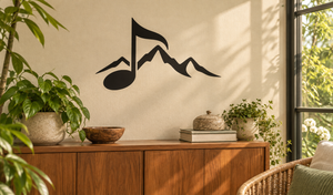 Black music note and mountain ridge vinyl wall decal