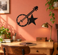 Black banjo and five-point star vinyl decal, crossed strings silhouette