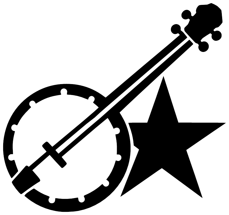 Black banjo and star vinyl decal, bold close-up silhouette