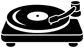 Vinyl turntable decal: black turntable graphic with record, center label, and tonearm