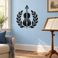 Violin and laurel vinyl wall decal, black violin with leaf wreath