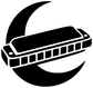 Vinyl decal close-up of black harmonica on crescent moon