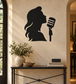 Black singer silhouette vinyl wall decal with classic microphone