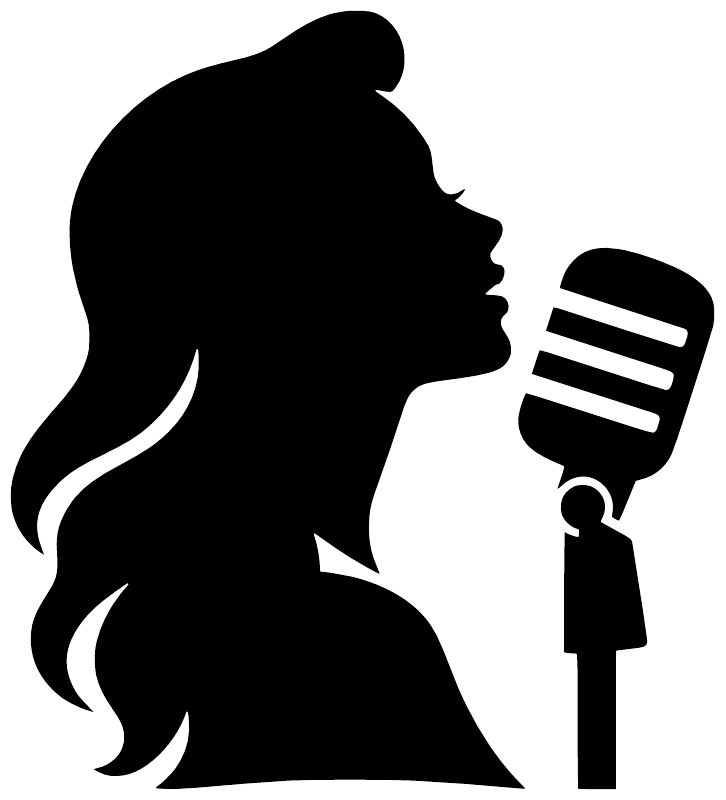 Black singer silhouette vinyl decal close-up with handheld microphone