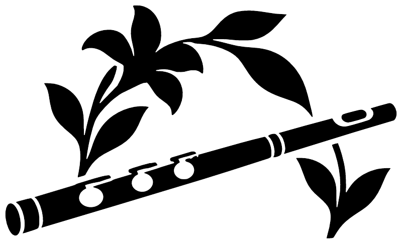 Black flute and botanical arch vinyl decal, leaf and flower accents