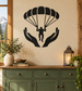 Parachute canopy vinyl decal with soldier silhouette in open hands, black design