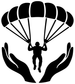 Black parachute canopy vinyl decal with parachutist and raised hands silhouette