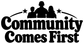 Vinyl wall decal close-up: 'Community Comes First' bold arched text with silhouettes