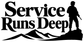 Vinyl decal text "Service Runs Deep" with soldier silhouette over mountains