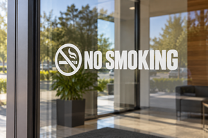 No smoking vinyl decal: ban-circle icon and 'NO SMOKING' text