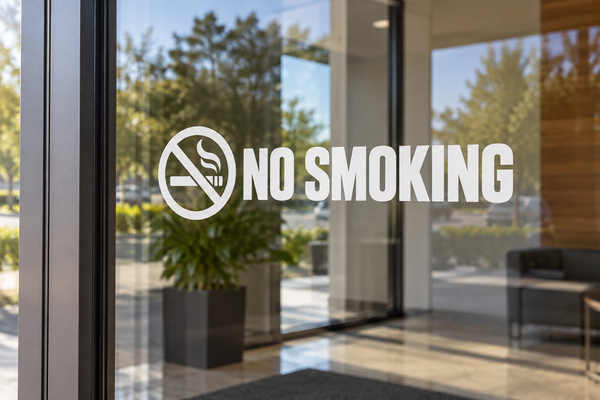No smoking vinyl decal: ban-circle icon and 'NO SMOKING' text