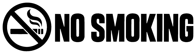 No smoking vinyl decal: ban-circle cigarette icon with large 'NO SMOKING' lettering