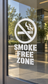 Smoke Free Zone vinyl decal with no smoking icon and stacked SMOKE FREE ZONE lettering