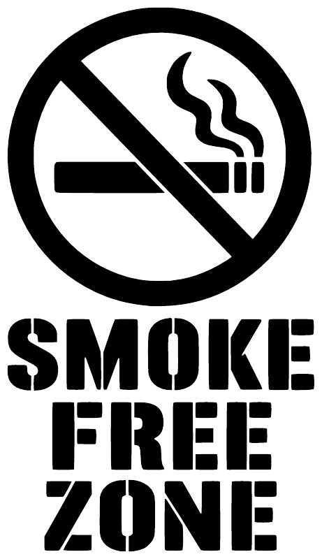 Smoke Free Zone vinyl decal close-up: no smoking circle slash and bold stacked text