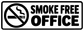 Smoke-free office vinyl decal, black no-smoking icon and text with white border
