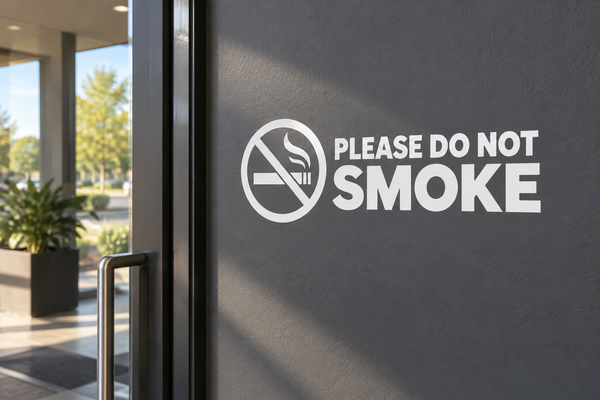 No smoking vinyl decal icon with crossed cigarette and 'PLEASE DO NOT SMOKE' text