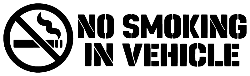 No smoking in vehicle vinyl decal with no-smoking icon and bold text