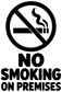No smoking on premises vinyl decal with no-smoking cigarette icon and bold stacked text