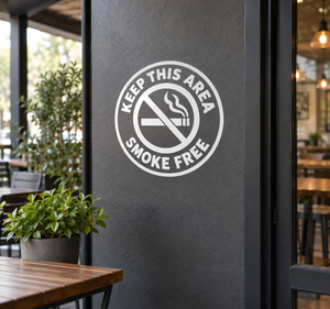 Smoke-free circle vinyl decal with 'Keep this area' no-smoking sign