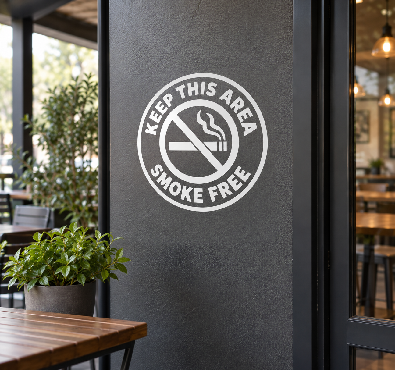 Smoke-free circle vinyl decal with 'Keep this area' no-smoking sign