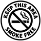 Smoke-free circle vinyl decal close-up with 'Keep this area' cigarette no-smoking icon