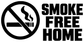 Smoke Free Home vinyl decal: black no-smoking circle icon with 'SMOKE FREE HOME' text