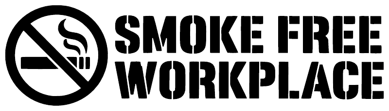 No-smoking vinyl decal with crossed sign and SMOKE FREE WORKPLACE wide lettering