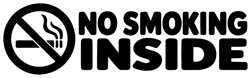 No Smoking Inside vinyl decal close-up with no-smoking symbol and bold black-and-white text