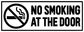 Corner frame vinyl decal reading “No Smoking at the Door” with crossed cigarette icon