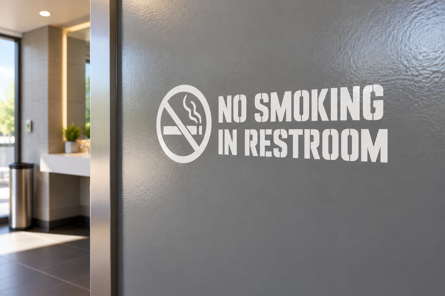 No smoking in restroom vinyl decal with crossed cigarette icon