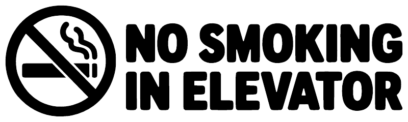 No smoking icon and bold black “NO SMOKING IN ELEVATOR” vinyl decal graphic