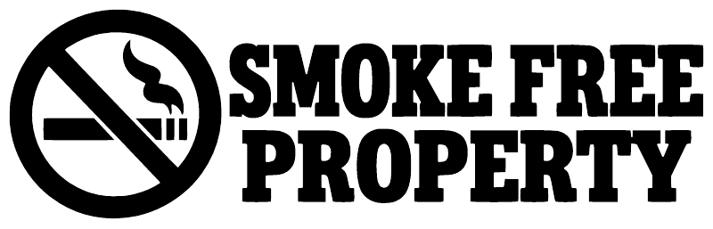 No smoking vinyl decal with crossed cigarette icon and SMOKE FREE PROPERTY text