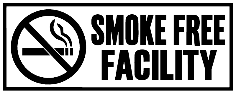 Smoke-free facility vinyl decal showing no-smoking icon with large bold lettering
